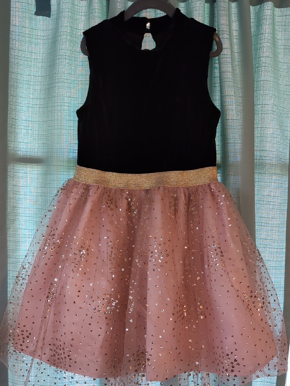 Zunie Black Velvet Top Pink Sequin Tulle Dress